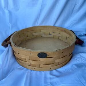 VTG Peterboro Basket Co 12" Short Round Basket Leather Handles Natural Finish